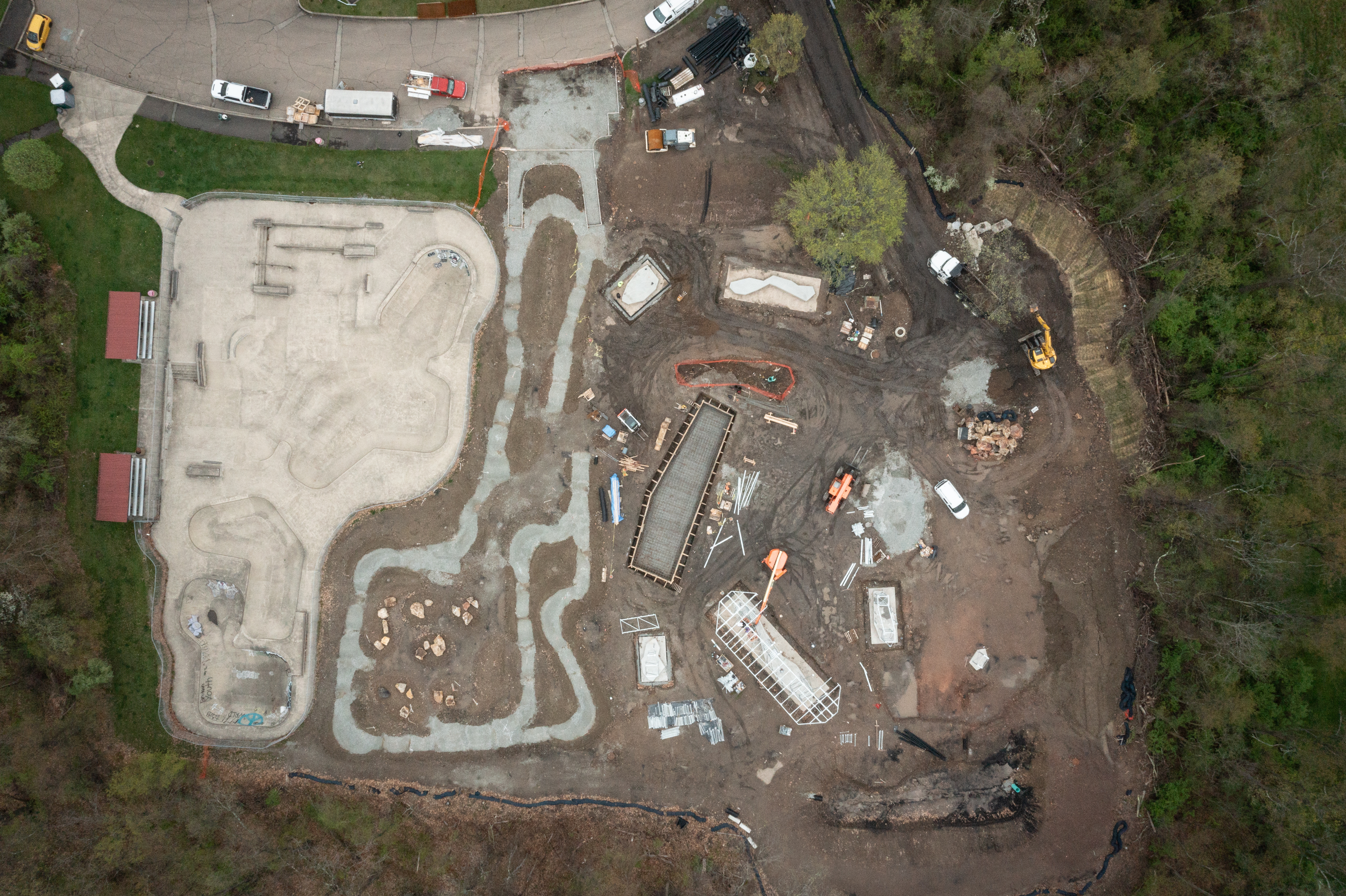 Boyce Park aerial (drone) image of climbing wall and pump track installation