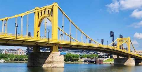 View of the Roberto Clemente Bridge in the City of Pittsburgh