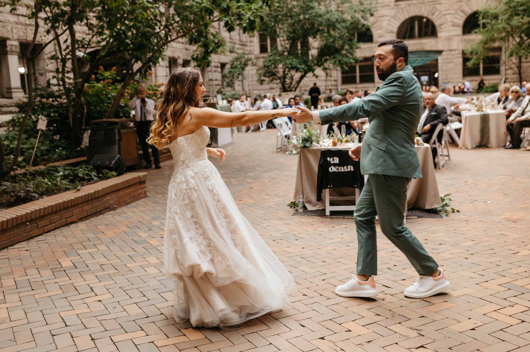 Dancing in courtyard